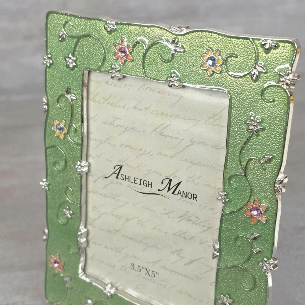 Ashleigh Manor Floral Ornate Green Enamel Photo Picture Frame 3.5x5
